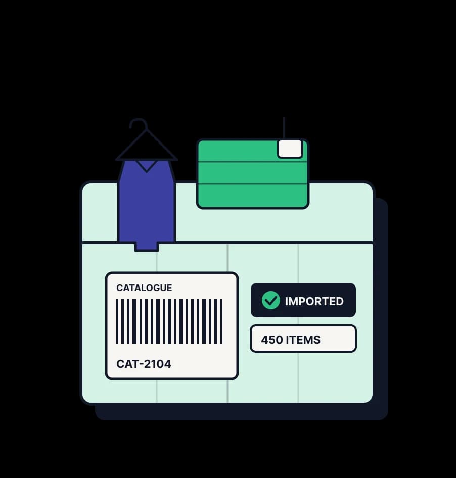 Illustration of an existing catalogue of 450 items imported into Thriftify