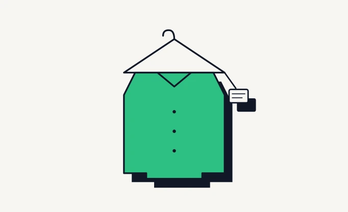 Illustration of a green shirt on a hanger with a price tag